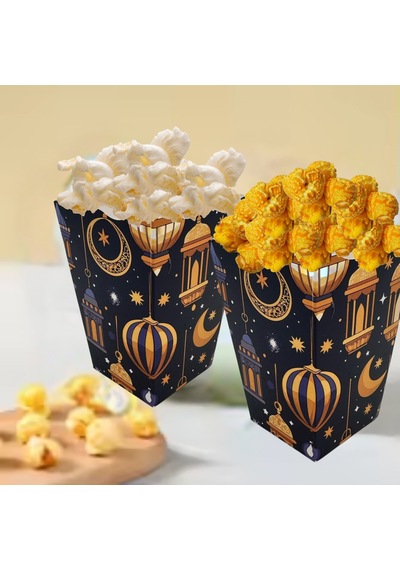 6lı Ramazan Temalı Patlamış Mısır, Şeker Kutusu, Hediye Popcorn, İkram Kutusu, 6x6x11 Cm, Lacivert Lacivert