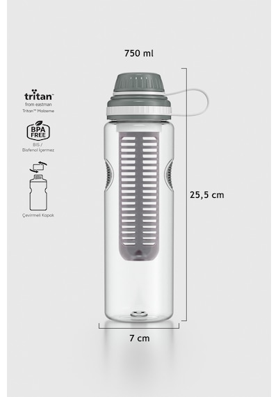 Renga Ege 750 Ml Tritan Süzgeçli Detoks Matara 911008 Füme Füme