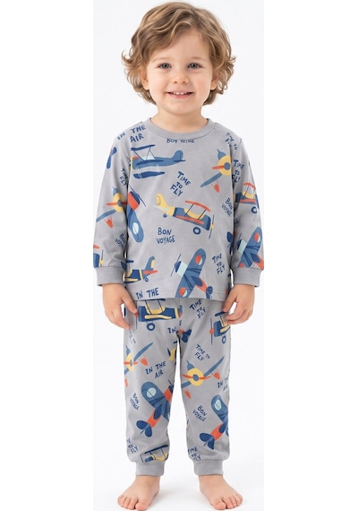Modanıno Erkek Çocuk %100 Pamuk Pijama Takımı 9-36ay 12737ıs Füme