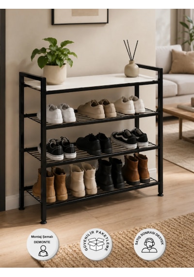 Loft 4 Katlı Siyah Metal Ayakkabılık, Ahşap Mdf Tablalı, Çok Amaçlı Ayakkabı Düzenleyici, 77x30x70 Cm Loft 4 Katlı Siyah Metal Ayakkabılık, Ahşap Mdf Tablalı, Çok Amaçlı Ayakkabı Düzenleyici, 77x30x70 Cm