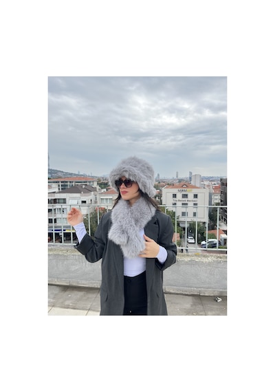 Mollycrush Kadın Suni Kürk Şapka Ve Atkı Seti Yumuşak Dokulu, Soğuk Havalar İçin Lüks & Şık Görünüm Gri