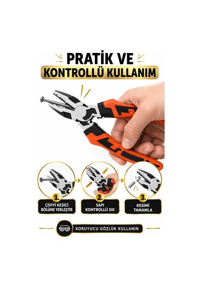 7 No Çivi Kesen Çelik Pense Güçlü Tutuş Kontrollü Kesim El Aleti