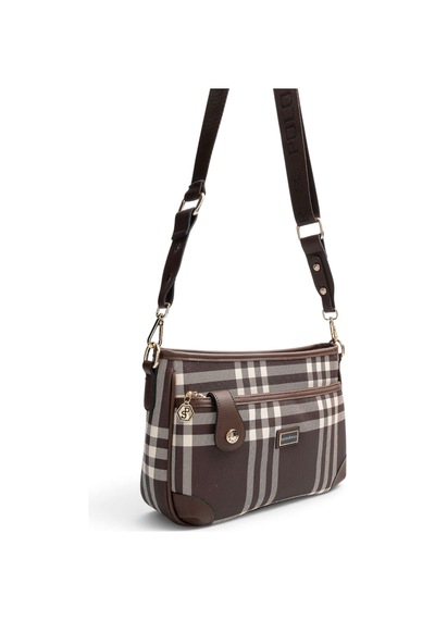 Silver & Polo Silver Polo Kahve - Kahve Çizgili Ekose Kadın Çapraz Çanta Sp1160