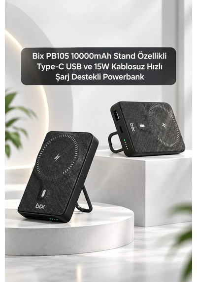 Exenar - Siyah - 10000mah Standlı Pd20w Type-c - Usb-a Scp22.5w - 15w Kablosuz Hızlı Şarj Led Göstergeli Powerbank