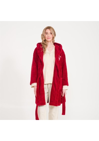 Miespiga Welsoft Kapüşonlu Peluş Kadın Sabahlık Bordo