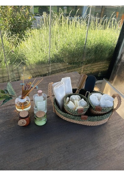 3'lü Düzenleyici Sepet Set Leke Tutmaz Yeşil-natural Natural