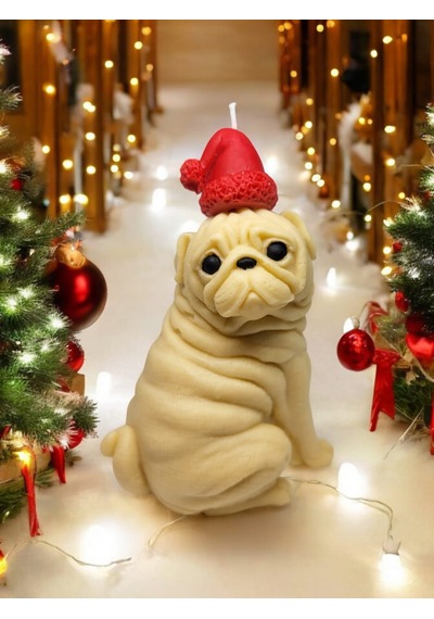Yılbaşı Parti Temalı Dekoratif Tasarım Pug Köpek Mum