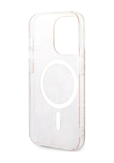 Apple Uyumlu iPhone 14 Pro Kılıf Guess Magsafe Şarj Özellikli Yaprak Desenli Kablolu Kapak