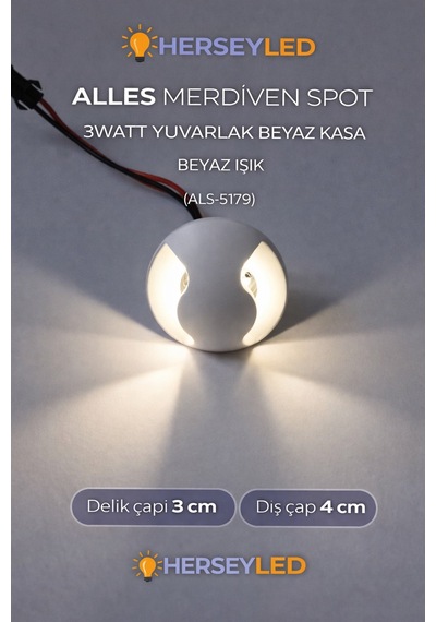 Merdıven Spot 3watt Yuvarlak Beyaz Beyaz