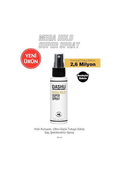 Hızlı Kuruyan, Ultra Güçlü Tutuşa Sahip Saç Şekillendirici Sprey Dashu For Men Mega Hold Super Spray 50ml