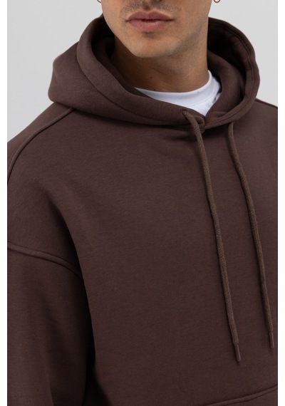 Vamos Basic Oversize Kapüşonlu Sweatshirt Kahve