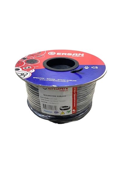 Ersan 2x1.50mm 100metre Bakır Profesyonel Twinax Hoparlör Seslendirme Kablosu