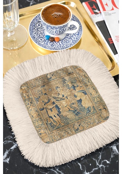 Avangard Şölen Saçaklı Sunum Peçetesi - Klasik Saray Evi Vintage Lacivert Bardak Altlığı Mendil Çok Renkli