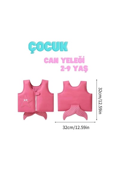 2-9 Yaş Pembe Kuyruklu Sünger Yüzme Can Yeleği Çocuklar İçin Yüzdürme Ekipmanı Havuz Can Simidi