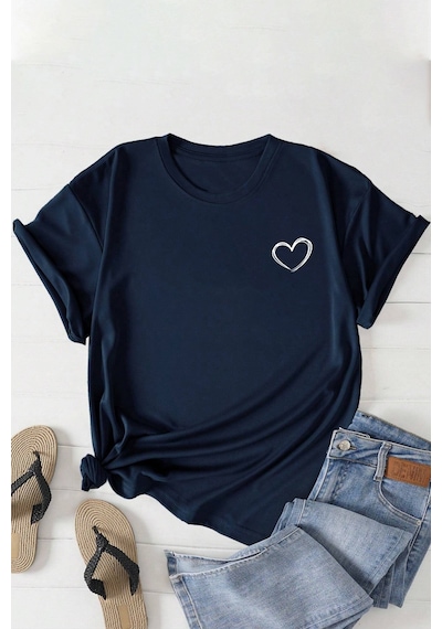 Unisex Hearts Baskılı Tasarım Tshirt Lacivert