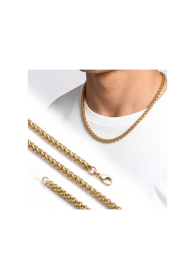 Premium Parlak Ve Şık Hasır Örgü Erkek Çelik Kolye 6mm 55cm 3183eck018 - Gold Renk Altın