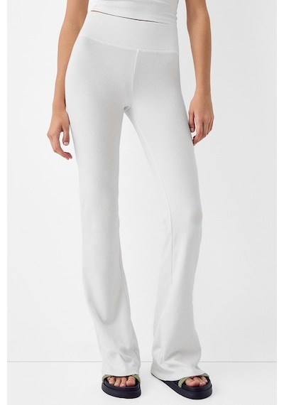 Madmext Beyaz Beli Fitilli Yüksek Bel İspanyol Paça Pantolon Mg2096-beyaz Beyaz