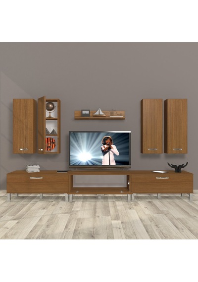 Decoraktiv Eko 8d Slm Krom Ayaklı Tv Ünitesi Tv Sehpası - Naturel Ceviz