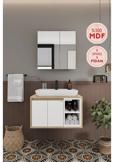 Lale Beyaz 70 Cm %100 Mdf Lavabolu Banyo Dolabı + Aynalı Dolap Beyaz Meşe Lale Beyaz 70 Cm %100 Mdf Lavabolu Banyo Dolabı + Aynalı Dolap Beyaz Meşe