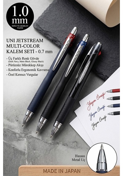 Siyah Jel Uçlu Pilot Kalem 3 Adet Uniball Jetstream Sxn-210 1.0 Mm Basmalı Pilot Kalem Roller Uçlu Likit Mürekkepli