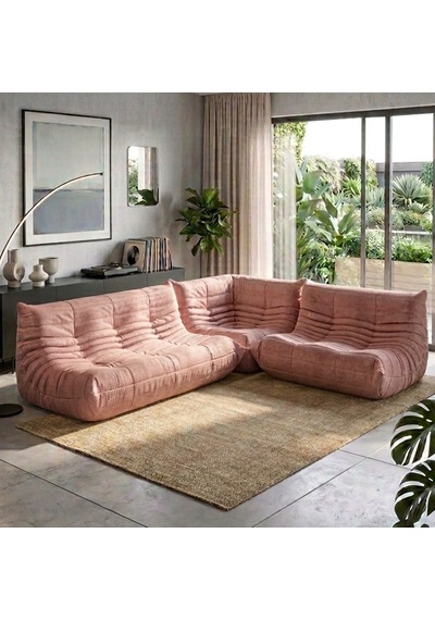 Köşe Koltuk Takımı Sünger L Koltuk Oturma Odası Kanepe Pembe