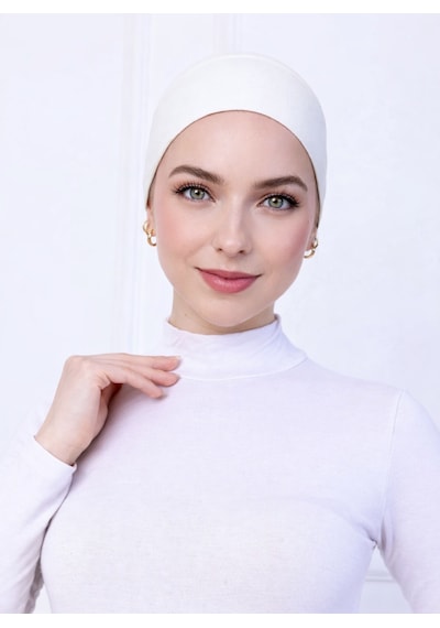 Alivascarf Kaymayan Silikonlu Bandana Bone Siyah - Kadın Tesettür Dikişsiz Kaymaz Geçme - Sportif Saç Bandı Ekru