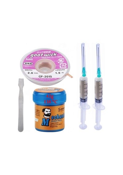 Mechanic Krem Lehim Mechanic Solder Paste 42 Gr 138c Lehim Emme Temizleme Teli 2,0 Mm Ve Metal Spatula Seti03