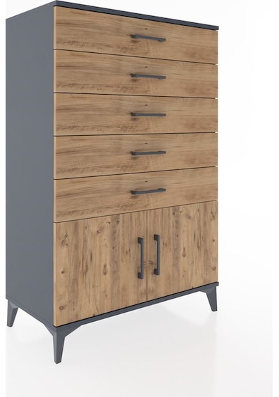 Hyperion Dolap 5 Çekmeceli 2 Kapaklı 88x44x134 Antrasit-çam Antrasit