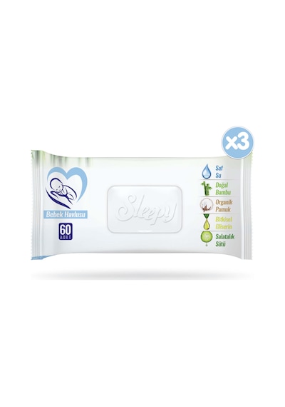 Sleepy Natural Bebek Havlusu 3 x 60'lı 180 Yaprak