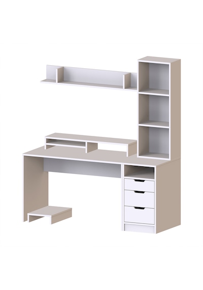 Mode Kitaplıklı Ve Raflı Çalışma Masası , Çalışma Ofis Masası , Bilgisayar Masası, Çekmeceli Çalışma Masası Mat Beyaz