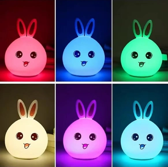 Sevimli Tavşan Silikon Led Gece Lambası Dokunmatik, Usb Şarjlı, Renk Değiştiren Yumuşak Işıklı Lamba Beyaz