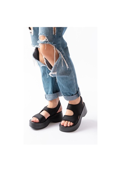 24414-573 Siyah Dalgıç Günlük Dolgu Topuk Kadın Sandalet