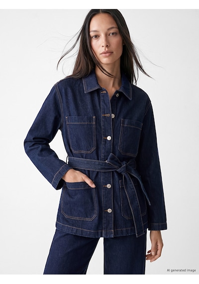 Lcw Everyday İndigo Kuşaklı Kadın Jean Ceket