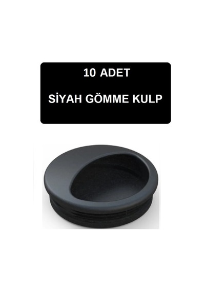 Adilon Gömme Kulp, 50 mm, Siyah (10 Adet)