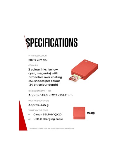 Canon Selphy Qx20 Rd Fotoğraf Yazıcısı Boya-süblimasyon 287 X 287 Diğer