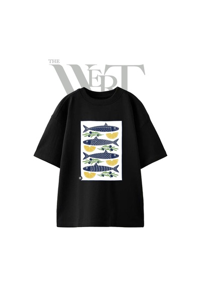 Thewert Sardalya Limon Zeytin Tasarım Baskılı Ünisex Siyah Oversize T-shirt