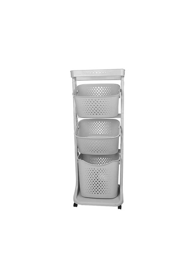 Tekerlekli 3 Bölmeli Banyo Ve Mutfak Düzenleyici Raf - Ergonomik Kirli Sepeti Gri