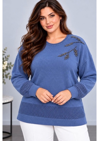 Cedy Denim Cedy Denım Kadın Bisiklet Yaka Dal Yaprak İşlemeli Taş Detaylı Dokulu Triko Kazak C27061 Mavi Cedy Denim Cedy Denım Kadın Bisiklet Yaka Dal Yaprak İşlemeli Taş Detaylı Dokulu Triko Kazak C27061 Mavi
