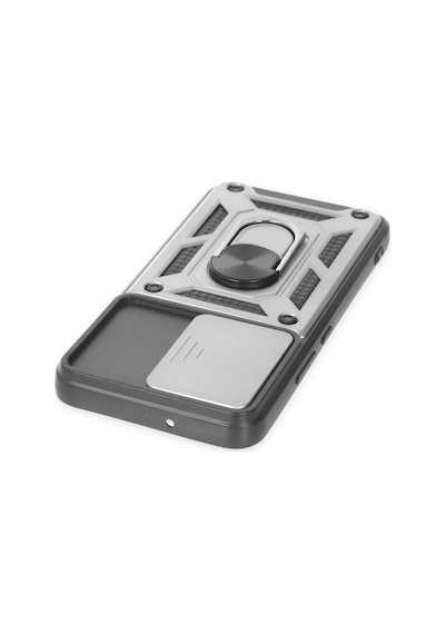 Uray Store Samsung Galaxy Uyumlu  S24 Kılıf Pars Lens Yüzüklü Silikon - Gümüş