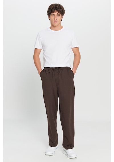 AC&Co / Altınyıldız Classics Erkek Kahverengı Pamuklu Baggy Fit Rahat Kesim Beli Bağlamalı Yan Cepli Örme Eşofman Altı Kahverengi