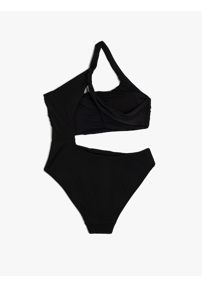 Koton Tek Omuz Mayokini Asimetrik Drape Detaylı Siyah 4sak20156mm Siyah
