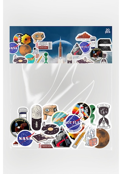 Uzay Nasa Astronot Temalı 20 Parça Kaliteli Su Geçirmez Laptop Termos Etiket Seti