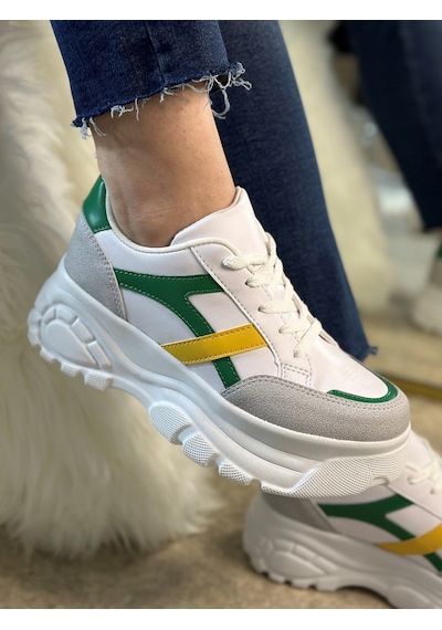 Günlük Kadın Sneaker Kalın Yüksek Taban Bağcıklı Rahat Tiger Şeritli Spor Ayakkabı 032 09-taş Yeşil Sarı Günlük Kadın Sneaker Kalın Yüksek Taban Bağcıklı Rahat Tiger Şeritli Spor Ayakkabı 032 09-taş Yeşil Sarı