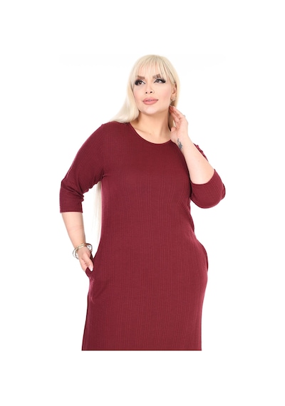 Çift Cepli Kışlık Büyük Beden Esnek Siyah Elbise 31b-2609 Koyu Vişne
