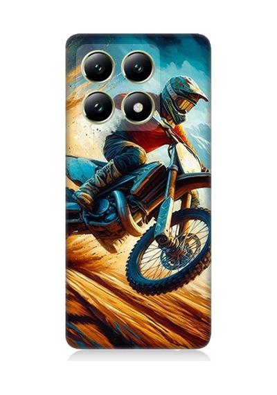 Xiaomi 14t Pro Uyumlu Alevler Arasında Motosiklet Sıçrayışı Desenli Silikon Kılıf Çok Renkli