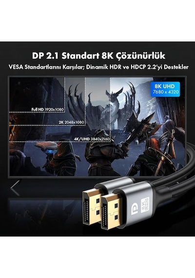 Ultra Hd 8k 1.4 Dp Displayport To Displayport Kablo Yüksek Hız 32.4gbps Görüntü Aktarıcı Kablo 3 Metre - Al5730 Diğer