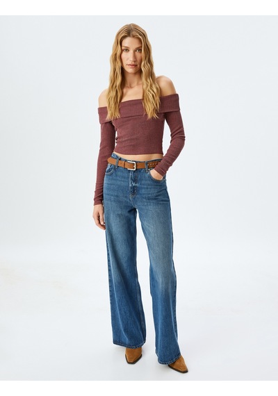 Koton Madonna Yaka Tişört Uzun Kollu Slim Fit Bordo 5wak50072ek Bordo