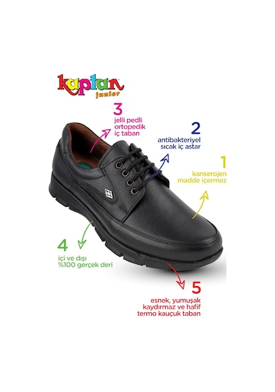Kaptan Junior Ortopedik Topuk Masajlı Deri Kışlık Erkek Ayakkabı Siyah