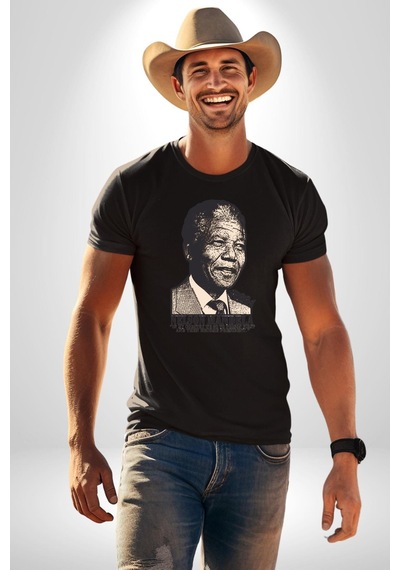 Nelson Mandela Unisex Unisex Siyah Organik Baskılı T-shirt Penye Yüksek Kalite Siyah