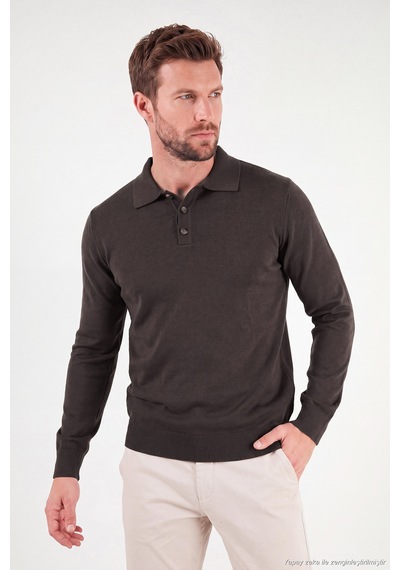 Buratti Pamuklu Regular Fit Düğmeli Uzun Kollu Polo Erkek Polo 7024733 Kahve